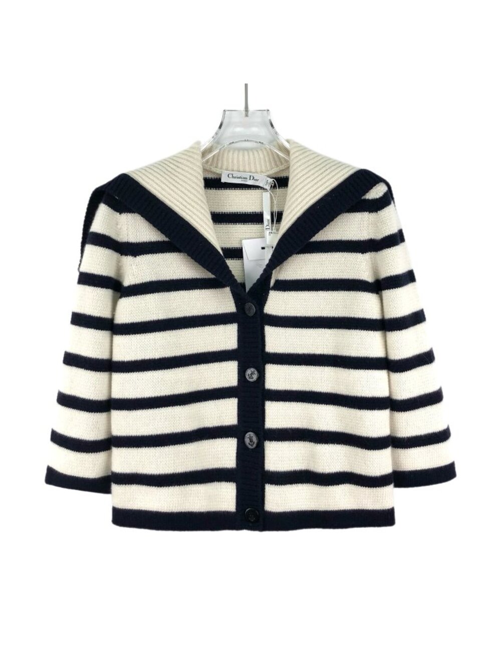 Dior 2022 Color-Block Stripe Wool Nautical Collar Logo Knit Cardigan